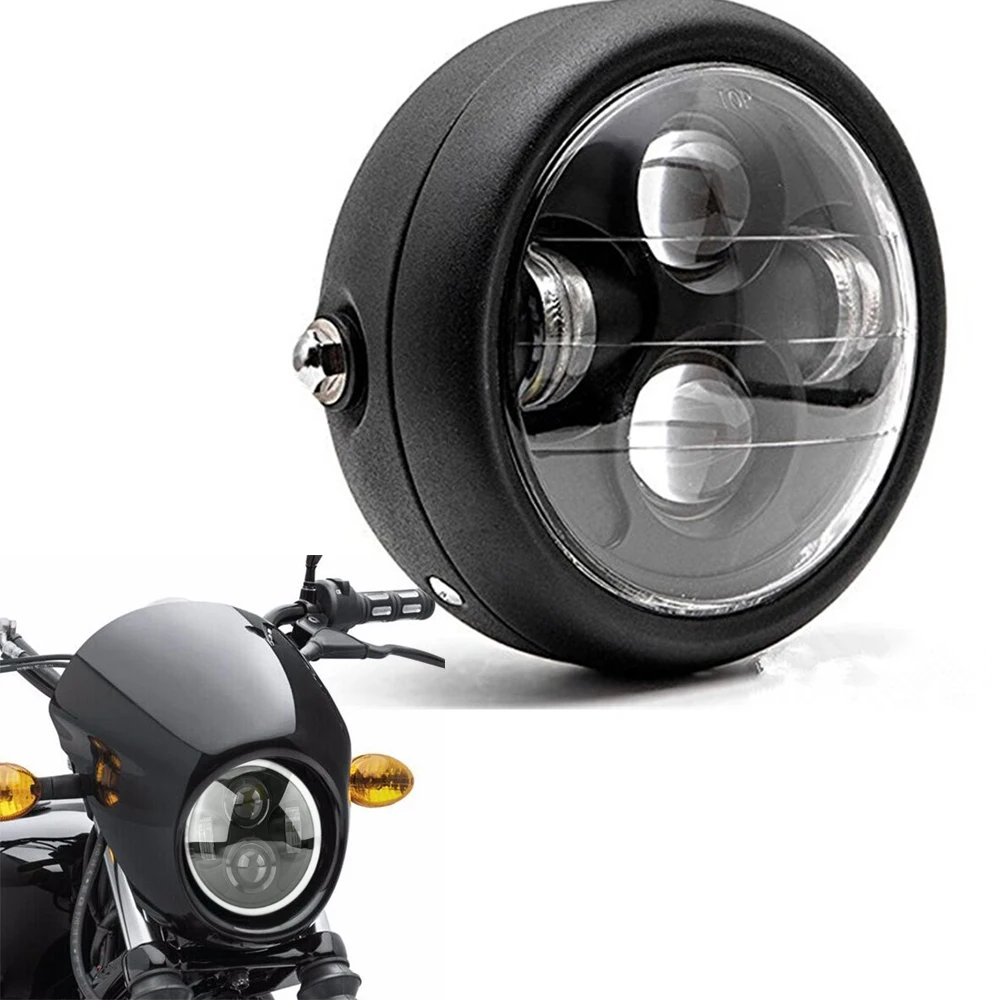 

6.5" Retro Motorcycle Cafe Racer Headlight for harley Sportster Bobber Chopper Cruiser Round LED HeadLamp Bulb