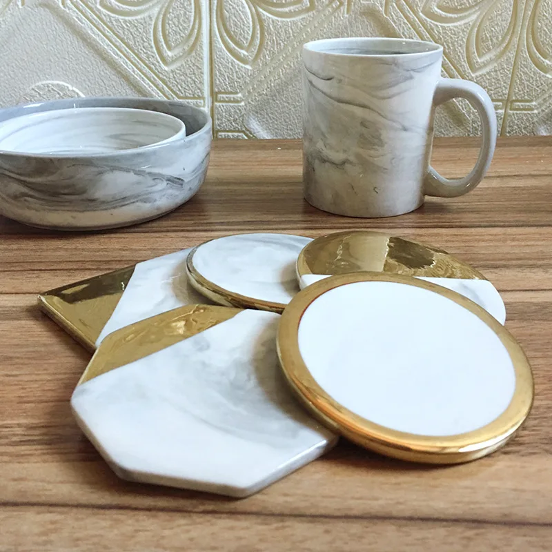 4 шт./компл. Мраморное зерно позолоченное керамические накладки чашки коврики