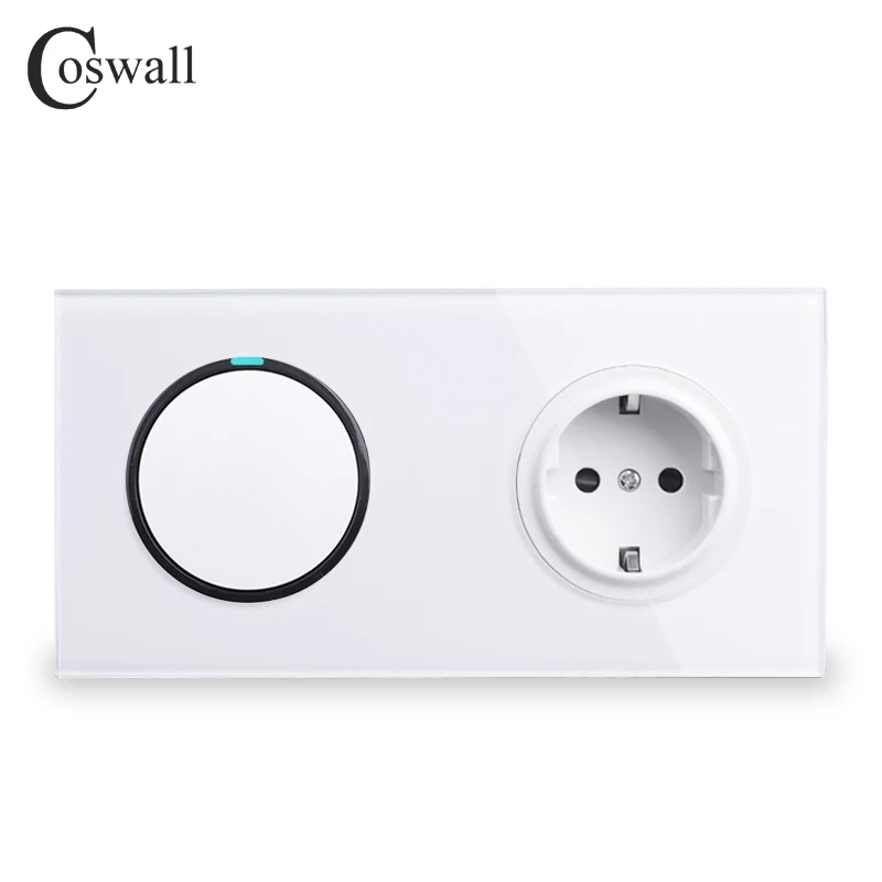 Белая стеклянная панель Coswall 16 А настенная розетка европейского стандарта +