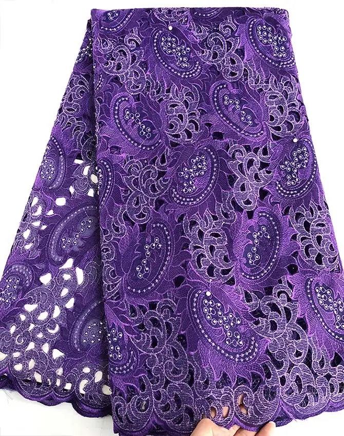 purple 5 ярдов Белое золото Handcut африканская Кружевная Ткань красивая нигерийская одежда кружевная ткань для шитья с большим количеством камней - Цвет: purple