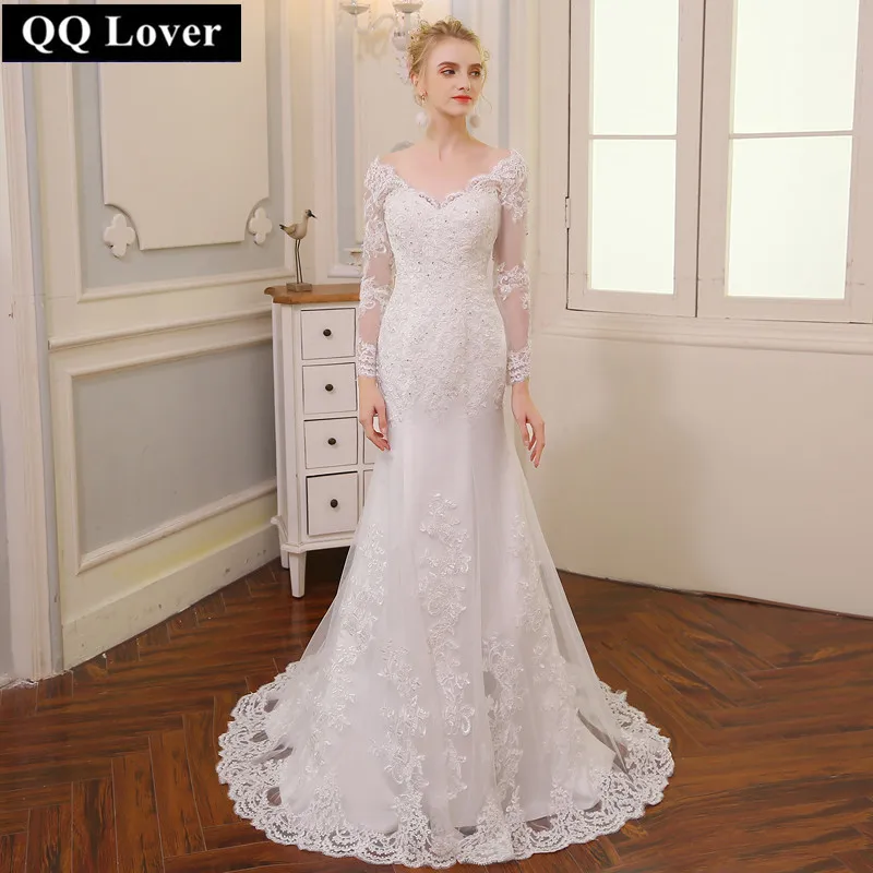 QQ Lover/новая обувь с длинным рукавом Русалка кружевное свадебное платье 2021