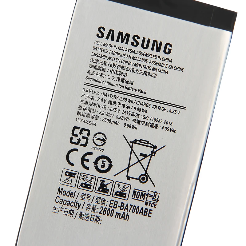 Samsung оригинальная замена Батарея EB-BA700ABE для samsung Galaxy A7 SM-A700F SM-A700FD SM-A700S SM-A700L SM-A700 2600 мА-ч