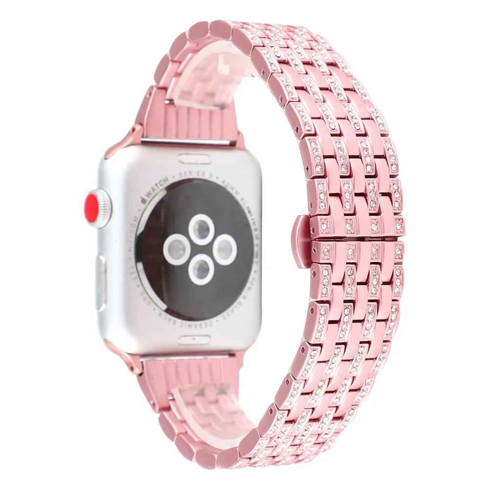 Pink Модные рифленая нержавеющая сталь браслет для наручных часов Apple Watch, версии 40/44/38 мм/42 мм, ремешок для запястья серии 5, 4, 3, 2, 1, с металлическим ремнем - Цвет ремешка: Pink