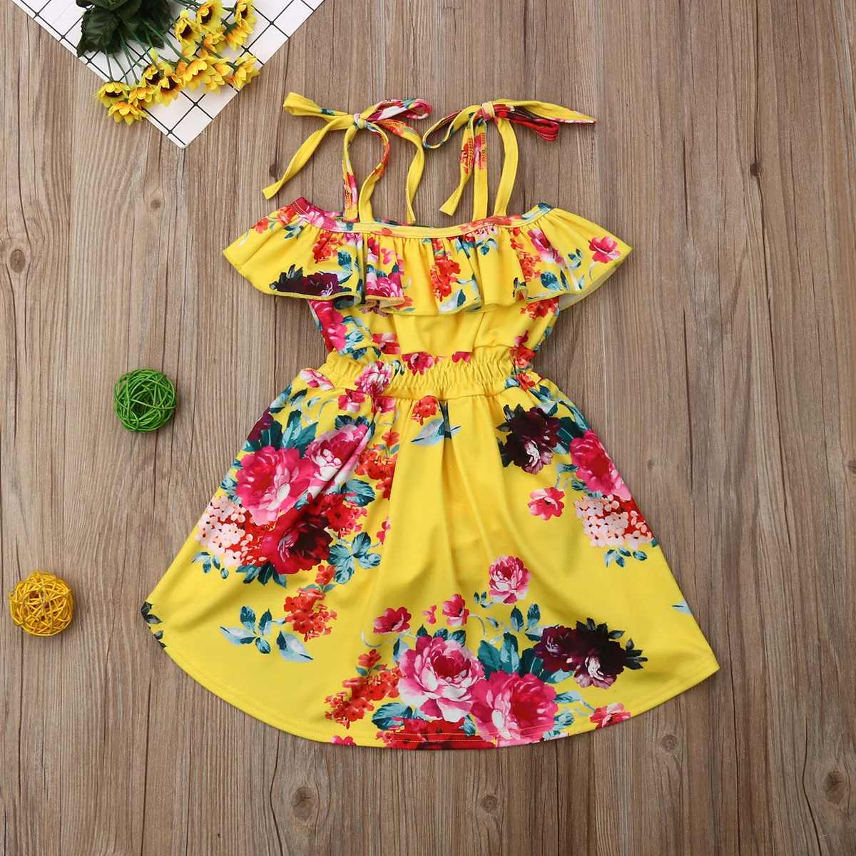 Летнее милое детское платье-комбинезон в стиле бохо для маленьких девочек желтое