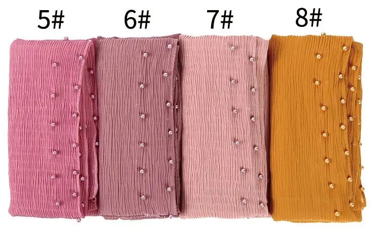 W1 Big size pearl bubble chiffon scarf plain wrinkle soft crumple shawls hijab spring muslim color scarves/scarf 180*70cm | Аксессуары
