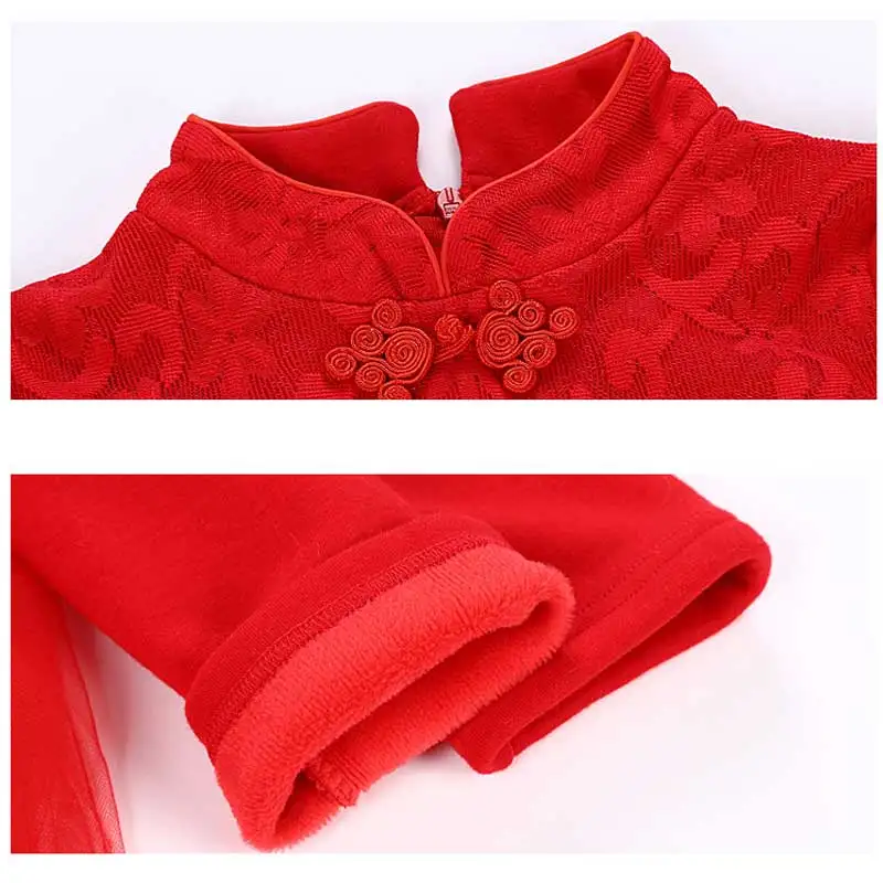 

Holiday Dresses for Girls 3-12Years Chinese Tang Lace Princess Voile Tutu Dress Long Sleeve New Year Costumes Children Clothes