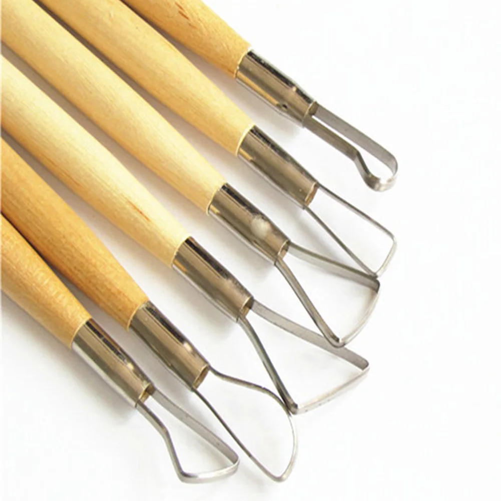 6pcs DIY Wooden Handle Durable Clay Tools Stainless Steel Double-Headed Shaping Spatula | Дом и сад