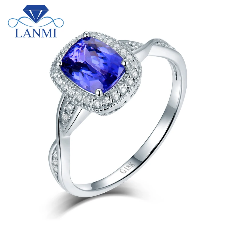 

LANMI Solid 18Kt White Gold Natural Tanzanite Wedding Ring Sparkly Diamond Natural Gemstone Jewelry for Women Wedding