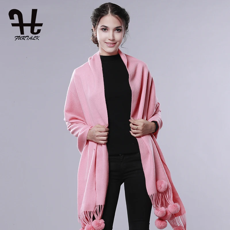 FURTALK Кашемир Шерсть Шарф Женщины Зима Длинный Шерсти Кролика Рекс Pom Пашмины |