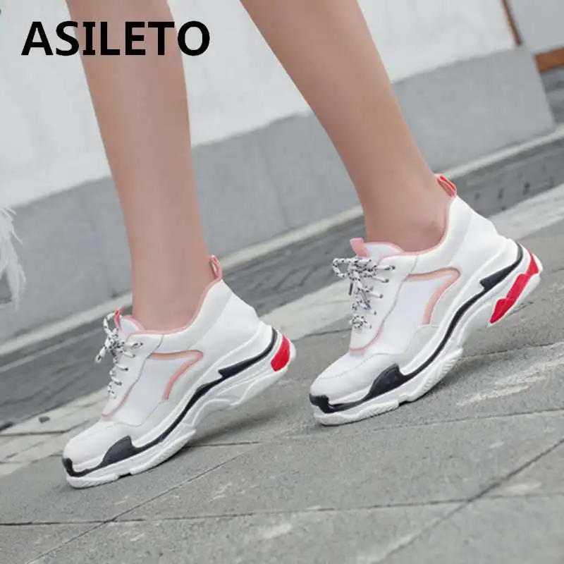 ASILETO Женская Вулканизированная обувь на шнуровке Платформа женские кроссовки
