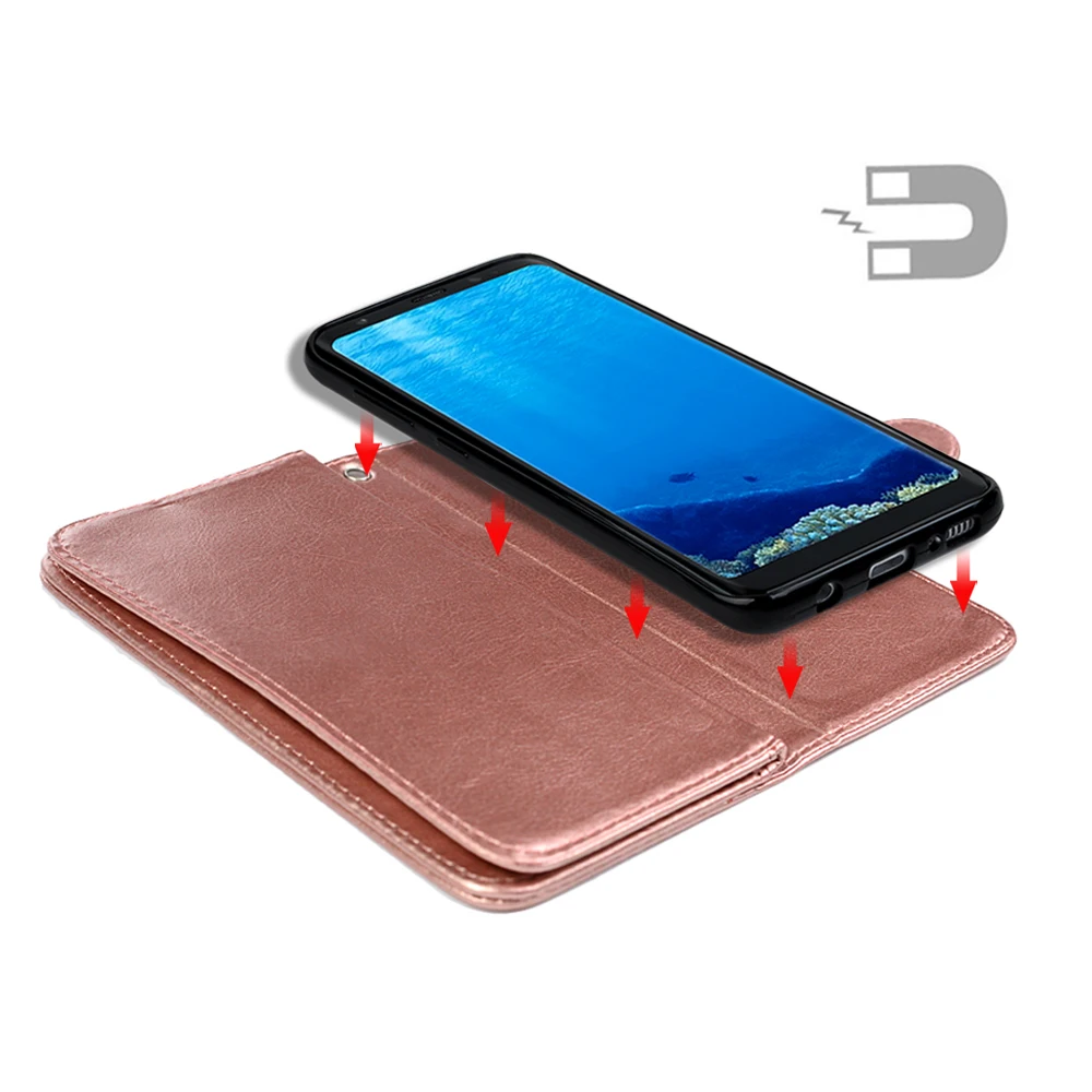 2 в 1 съемный флип кейс для samsung Galaxy S7 край S8 Plus Note 8 магнит кожаный чехол кошелек с