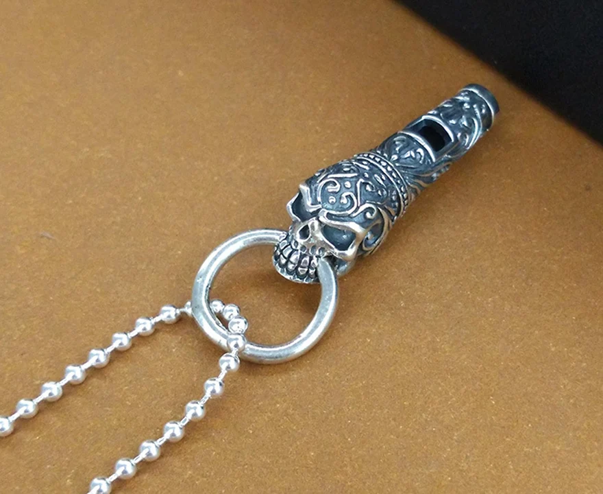 Real 925 sterling silver skull whistle pendant necklace men fashion jewelry statement punk vintage trendy women new2018 | Украшения и