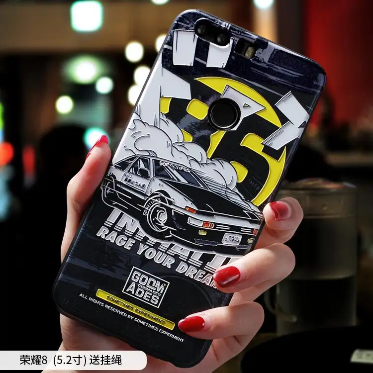Initial D Moon Astronaut Smoking warning embossed Relief case For Huawei Honor 10 honor10 8 honor8 cover |