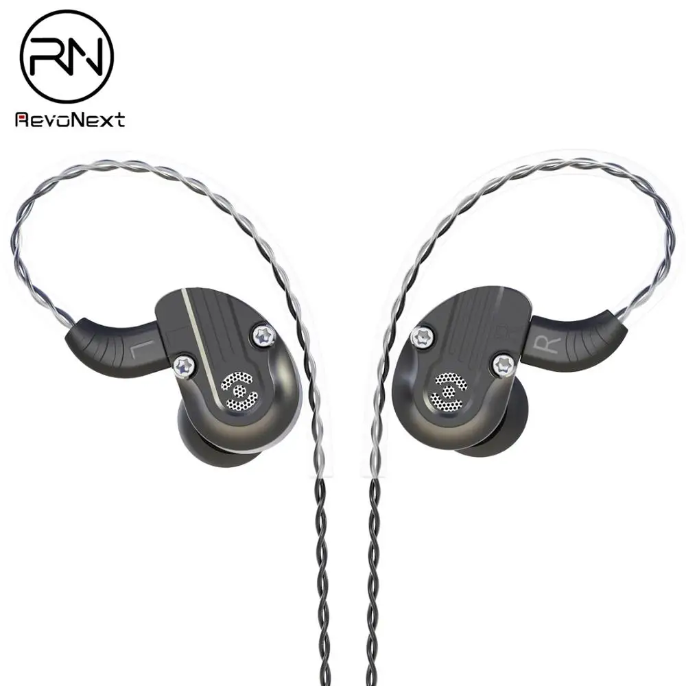 Black RevoNext NEX202 в ухо монитор, двойной драйвер наушники 1DD+ 1BA корпус из алюминиевого сплава HiFi наушники, модернизированные съемные кабели - Цвет: Black