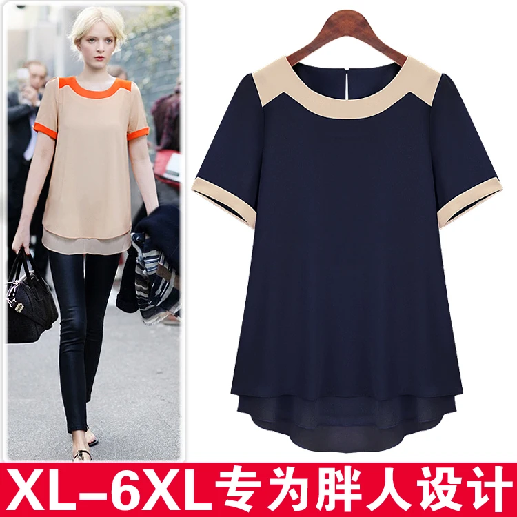 Ультрабольшая летняя одежда больших размеров 2014 модная шифоновая рубашка