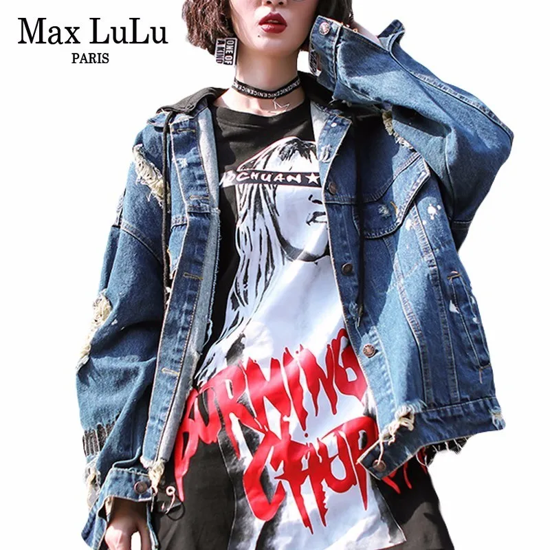 Max LuLu/осень 2018 известный бренд Корейская уличная женская джинсовая куртка с