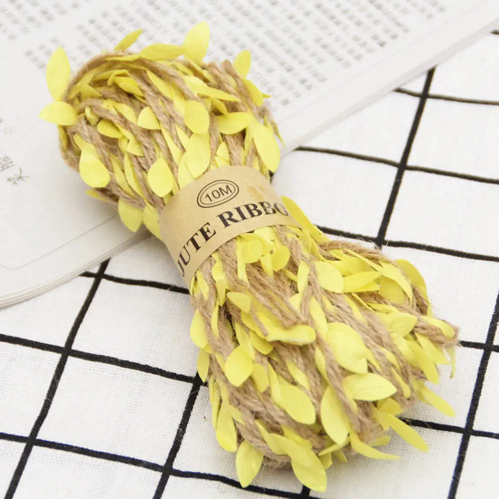 

5M/Roll Colorful Artificial Leaves Weaving Hemp Jute Rope for Home Wedding Decoration DIY Craft Gift Fake Flower Packing Webbing
