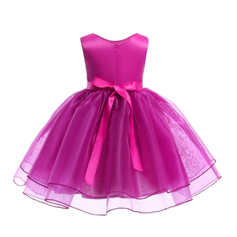 Candy Color Three-dimensional Embroidered Flower Princess Girls Dress Children Organza Pettiskirt Violet Formal | Детская одежда и