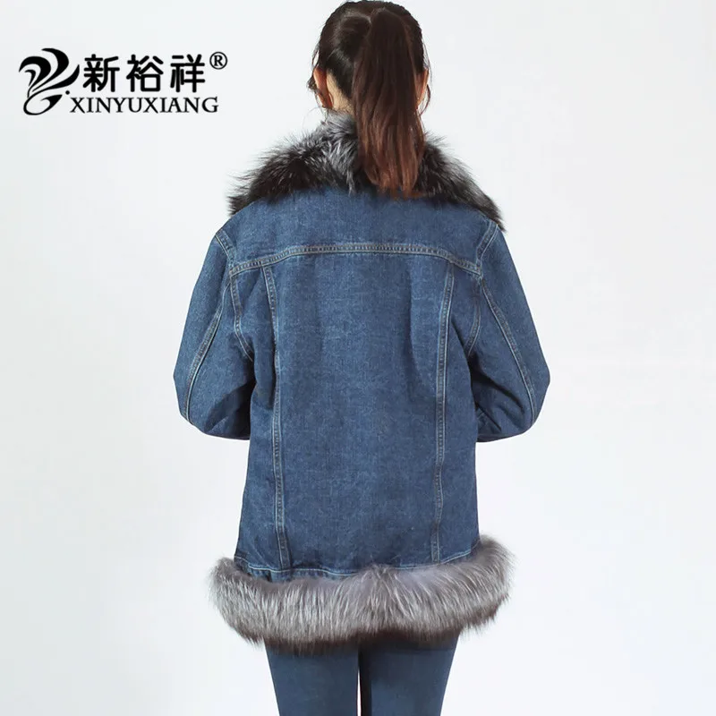 XINYUXIANG новинка 2018 серые джинсовые куртки с высоким уличным воротником женские