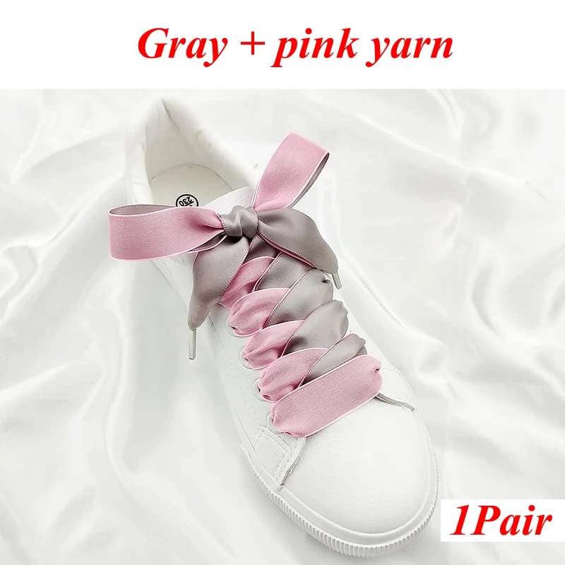 Gray pink 1 пара, ширина 2 см, двухсторонние шнурки для снега, атласные, шелковые, ленточные шнурки, женские модные шнурки для кроссовок, шнурки для обуви 80/100/120 см - Цвет: Gray pink