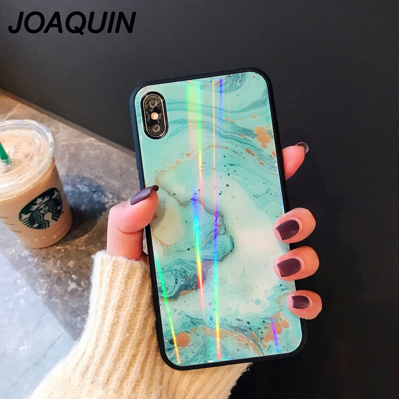 Синие мраморные упрочненные стеклянные Чехлы для apple iphone 6 S plus 7 8 X XR XS MAX laser Blu-Ray phone
