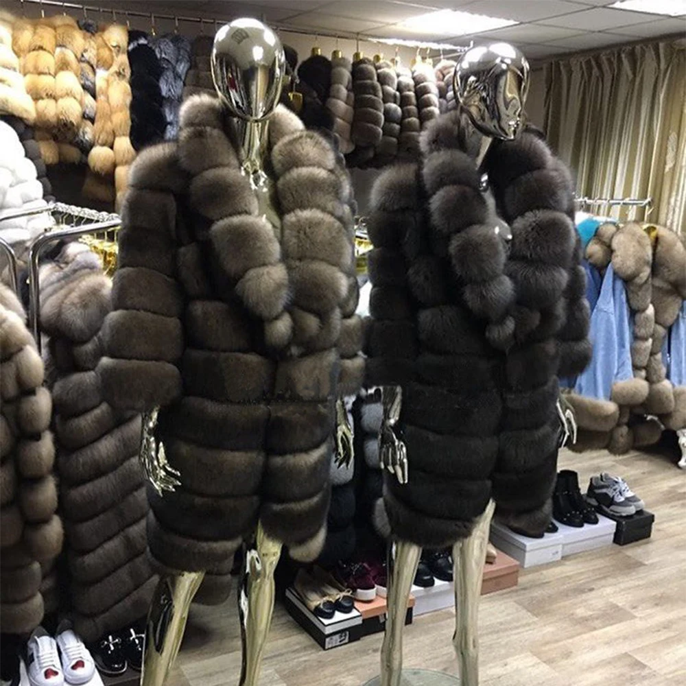 BFFUR Real Fox Fur Coat Outerwear Fur Top Grade Women Clothing Genuine Leather Turn-down Collar Casual Full Thick Warm Fashion