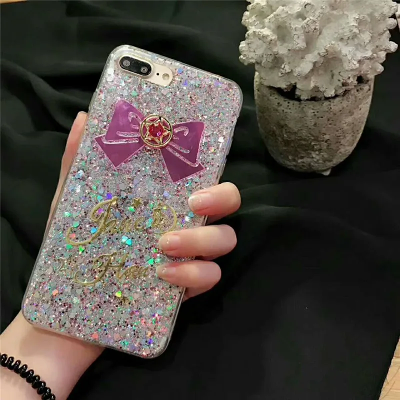 Ayeena Phone Case For iPhone 7 8 Shinning Glitter Bling Love Heart Bow Back Cover Capa Coque iPhone7 6 6s Plus X Fundas Caja |