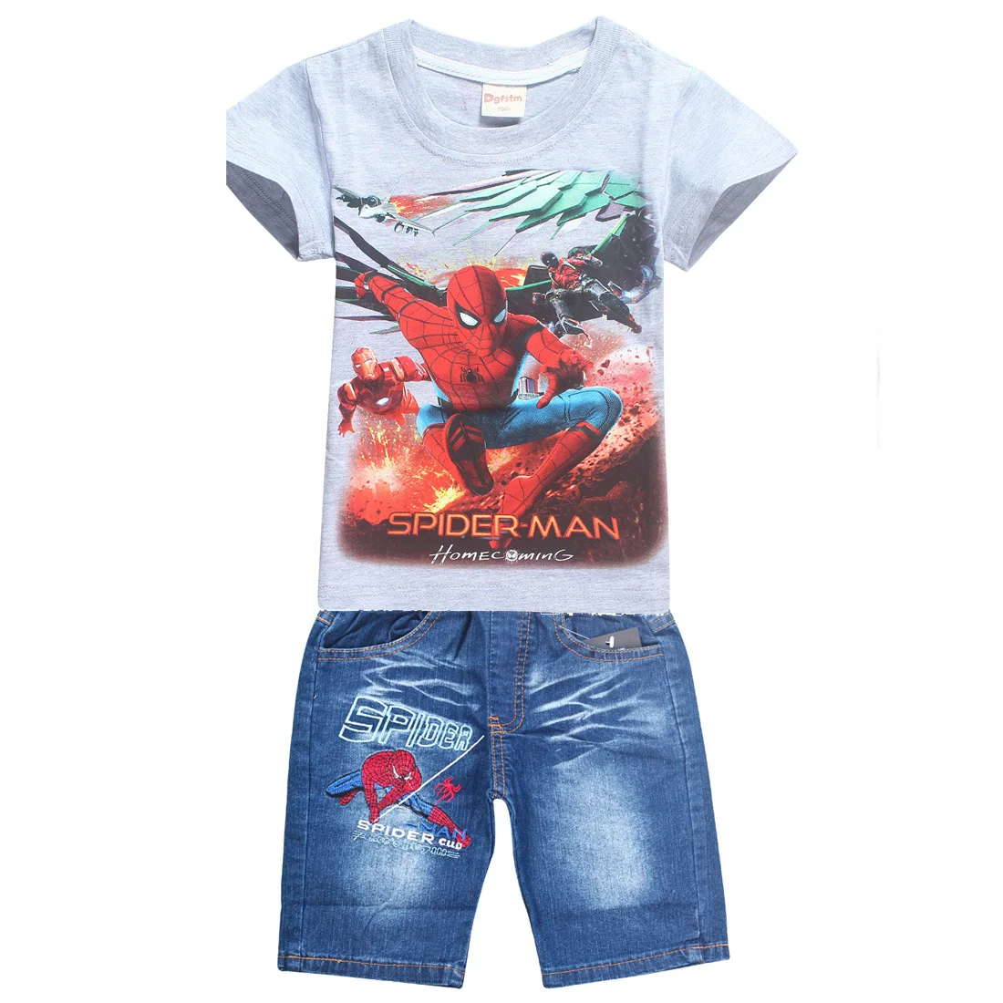 D8363A-gray Популярные хлопковые пижамы с героями мультфильмов детские комплекты с супергероями «Человек-паук» футболка для мальчиков короткие штаны детская одежда спортивный комплект и Кепка для детей от 3 до 12 лет - Цвет: D8363A-gray