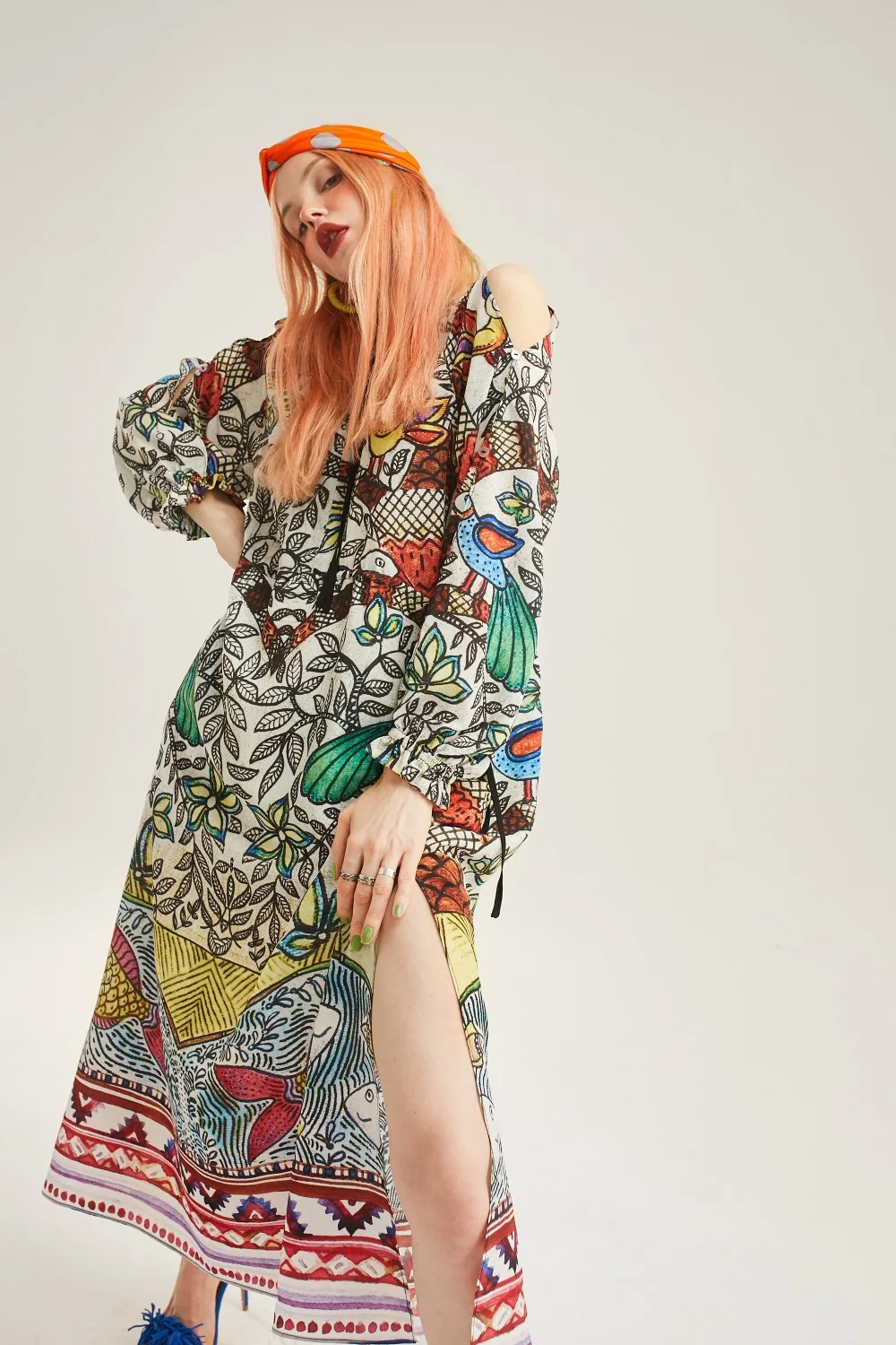 ELFSACK Vintage Floral Print Women Chiffon Dresses Fashion A-Line Full Sleeve Lace up Female Holiday Dress Elegant Dress