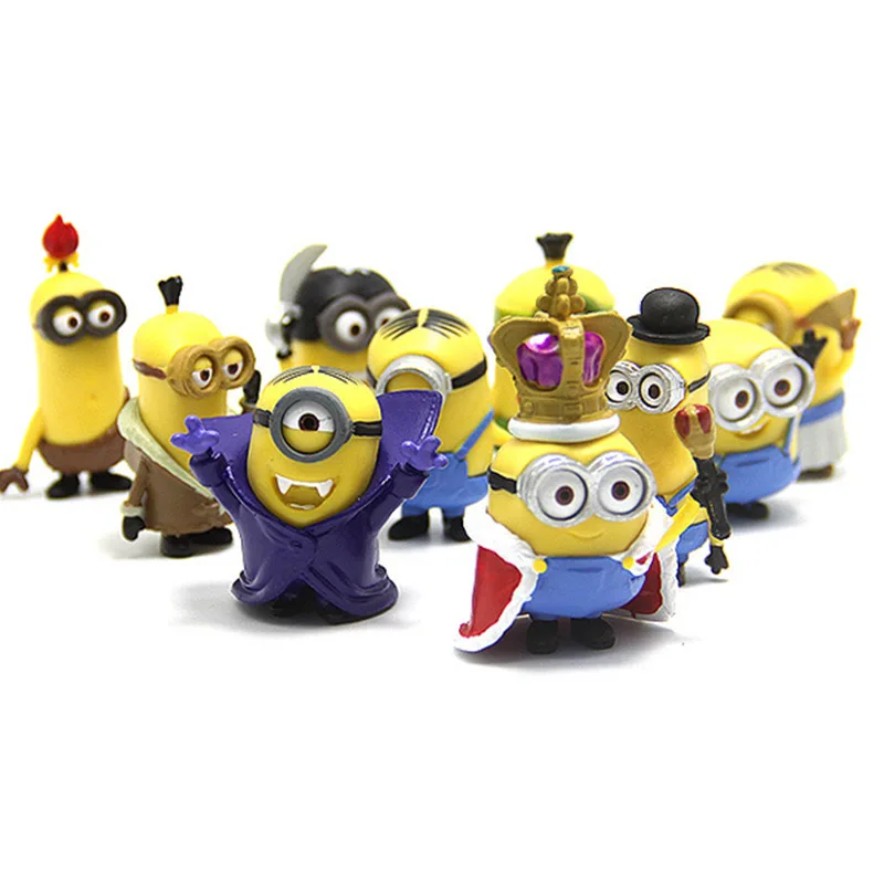 

10pcs/pack 3D Crown Minion Miniature Figurines Toys Cute Lovely Model Kids Toys action Figure PVC Anime Children gift