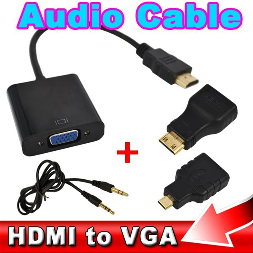 Kebidu 2 Микро Мини разъем адаптер + 1080p преобразователь HDMI совместим с VGA