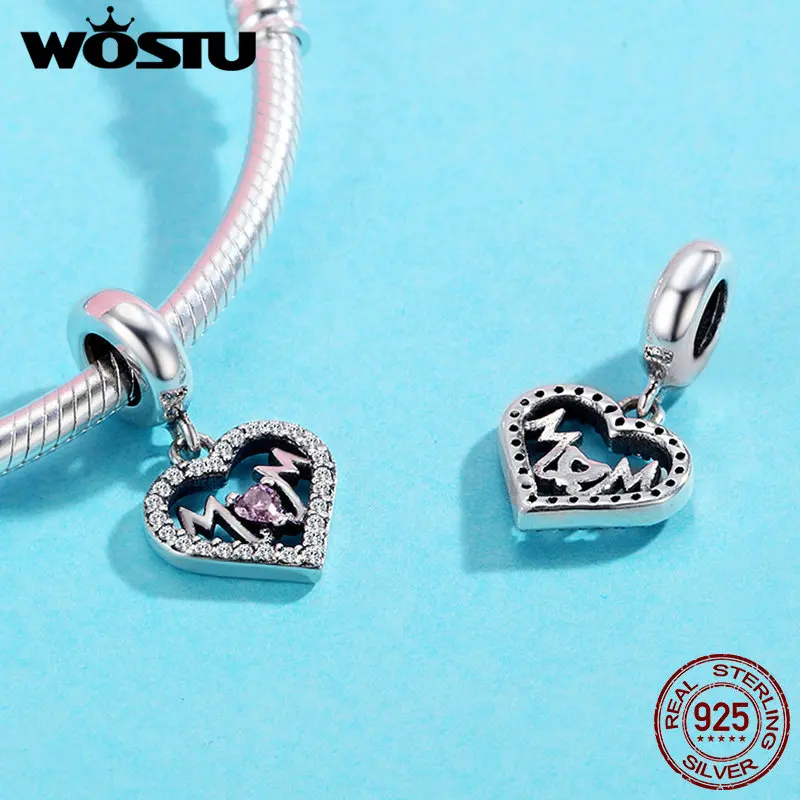 Браслет WOSTU C395 из 100% стерлингового серебра 925 пробы для мамы и сердца|charm making|charm