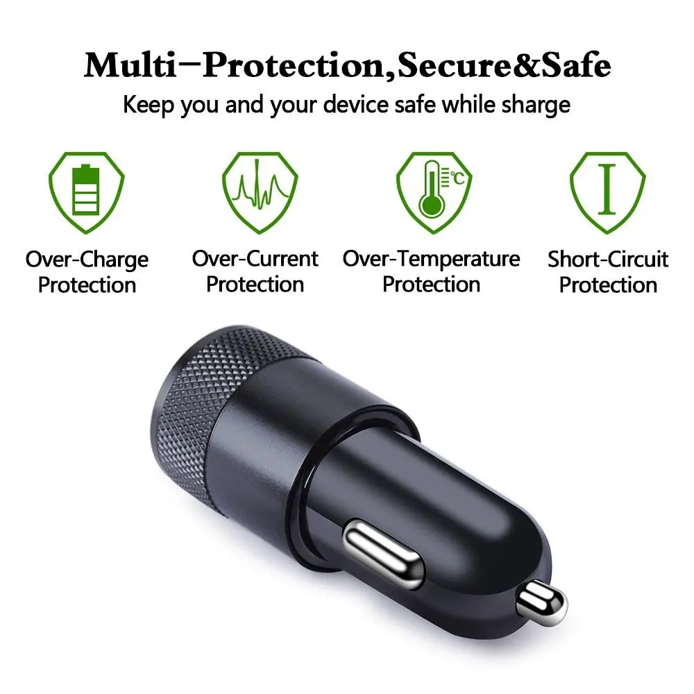 Металлическое автомобильное зарядное устройство с двумя USB портами 2 1 А + кабель