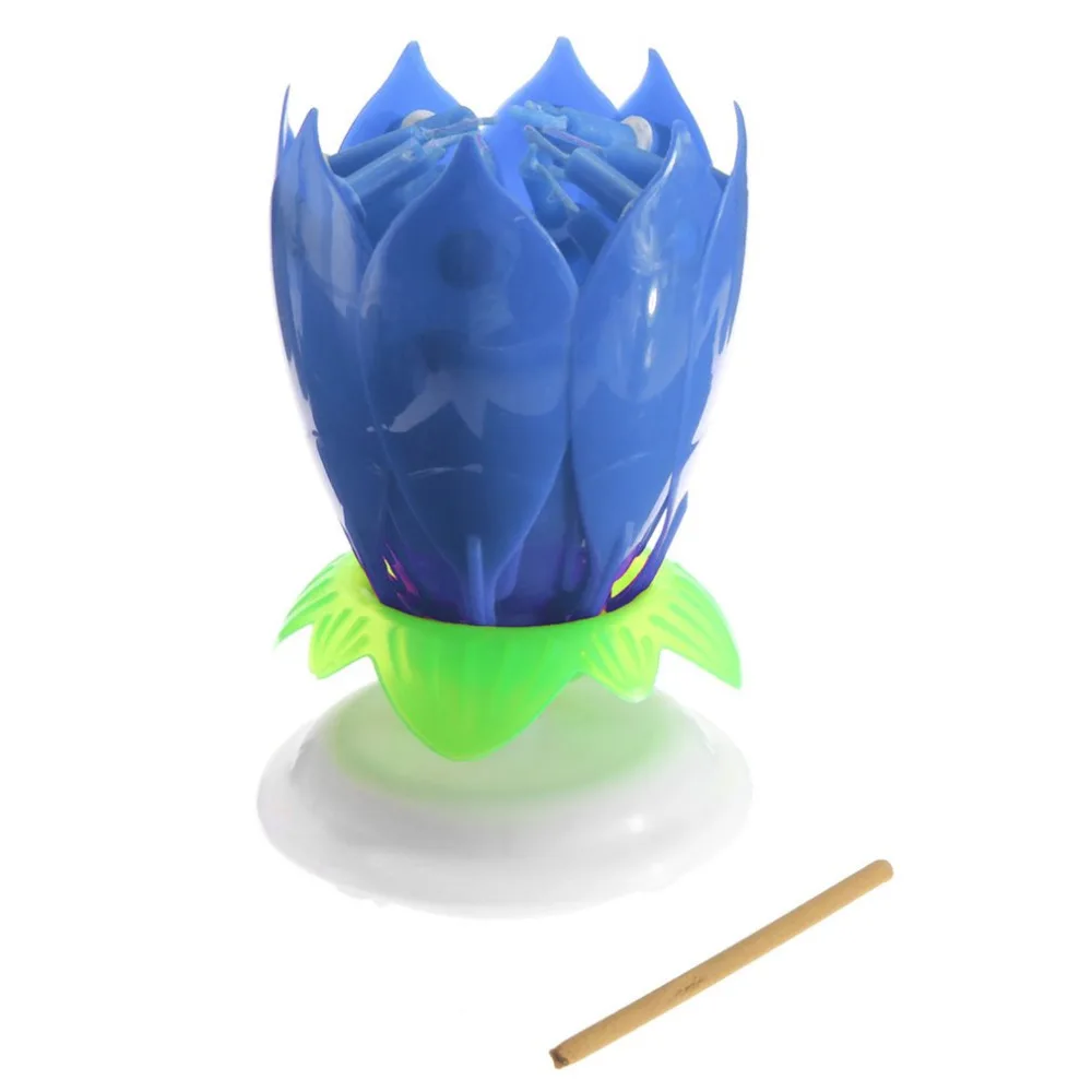 Romantic Birthday Candle 14 Musical Spinning Lotus Flower Candles Rotating Party Festival Gift Light Pink/Blue/Purple/Colorful |