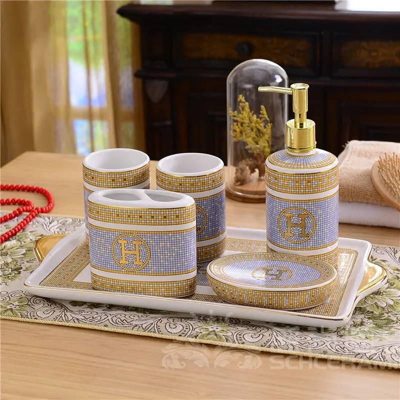 Набор аксессуаров для ванной комнаты, керамический мыльный диспенсер для посуды, держатель для зубной щетки, чашка для полоскания, Европейский стиль, набор для ванной, свадебные подарки