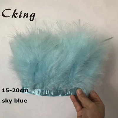 sky blue 10 метров в длину 15-20 см индейка перья марабу отделка шитье цветные мухи завязывание перо для продажи ремесло украшения центральные украшения свадьбы - Цвет: sky blue