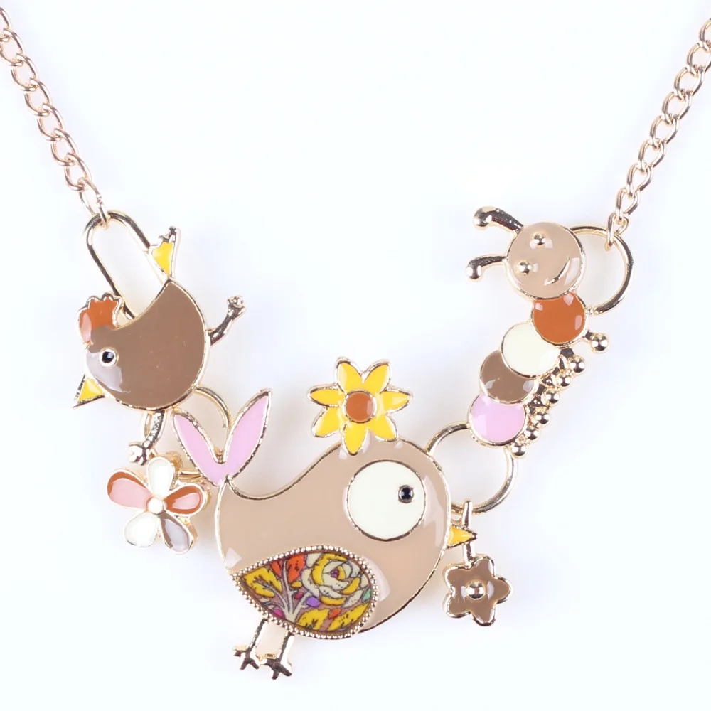 Newei массивное ожерелье цыпленок Эмаль Золотая пластина длинная цепь из сплава