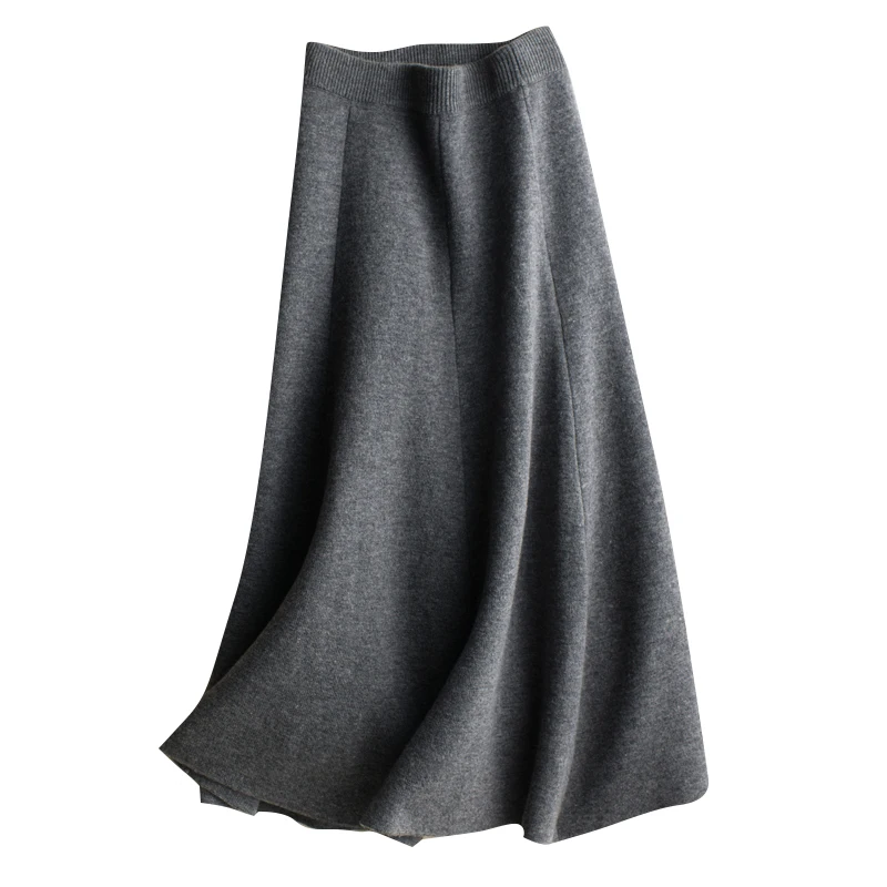 new cashmere long skirt wool knit a word skirt female long section high waist solid color loose umbrella skirt skirt