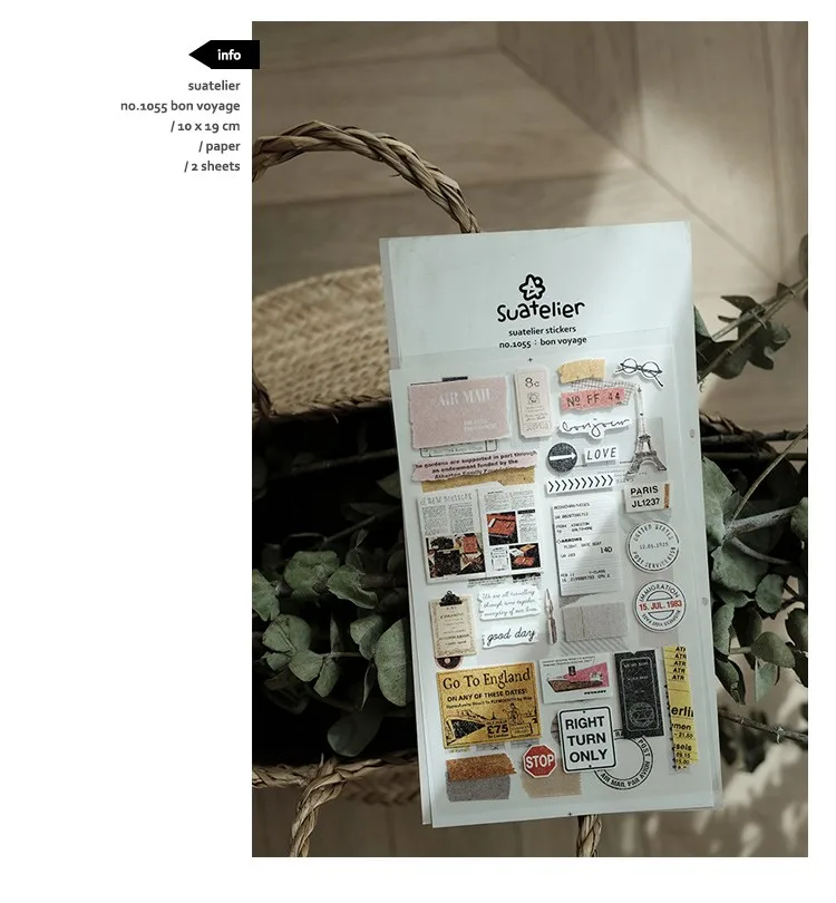 Suatelier Bon Voyage old label style paper scrapbook sticker hobby DIY adhesive stickers cutting dies planner decoration