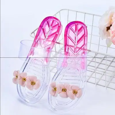 Pink Женские шлепанцы; коллекция года; летняя прозрачная обувь; женские сандалии; дизайнерская пляжная обувь на плоской подошве; шлепанцы для отдыха с открытым носком; женская обувь; большие размеры - Цвет: Pink
