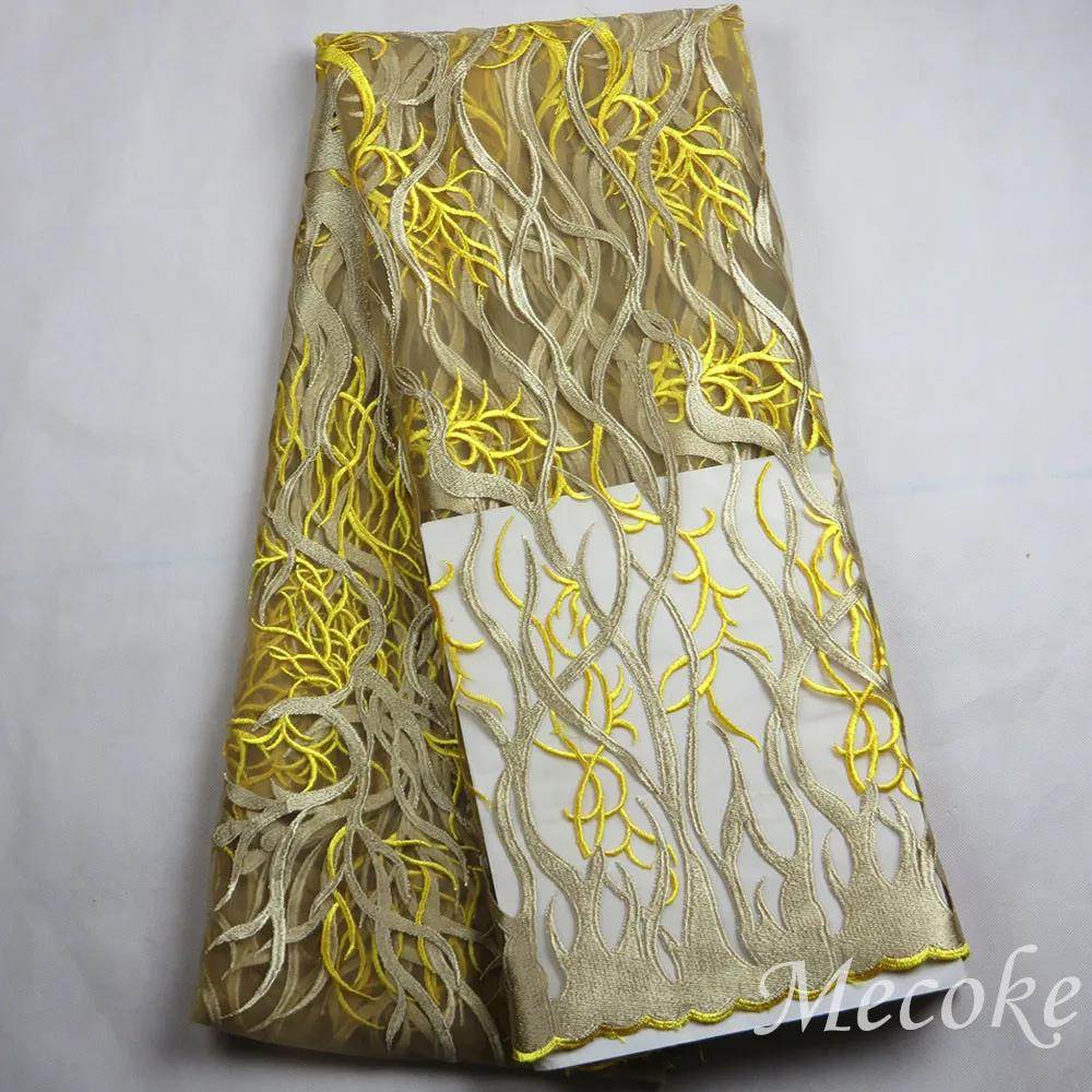 Лидер продаж 2017 Африканский нигерийский гипюр швейцарская вуаль кружево желтый