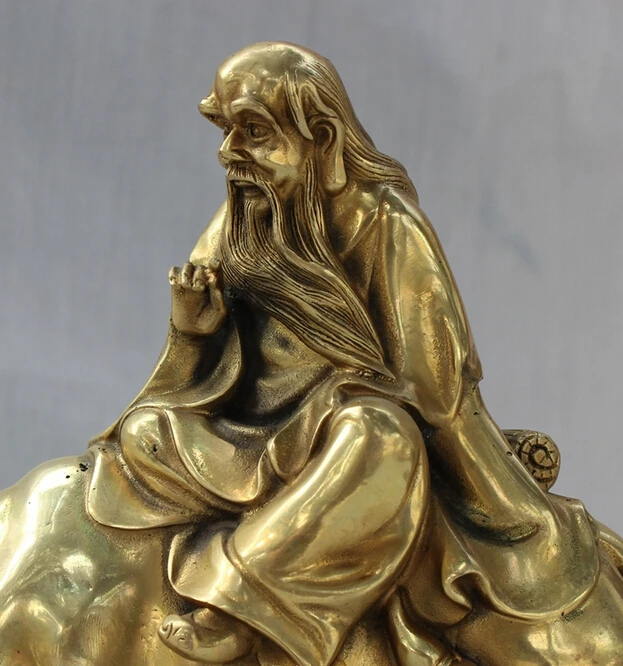 song voge gem S4956 9&quot Chinese Brass Taoism Literati Philosopher Lao Zi Tzu Ride Bull Ox Statue | Дом и сад
