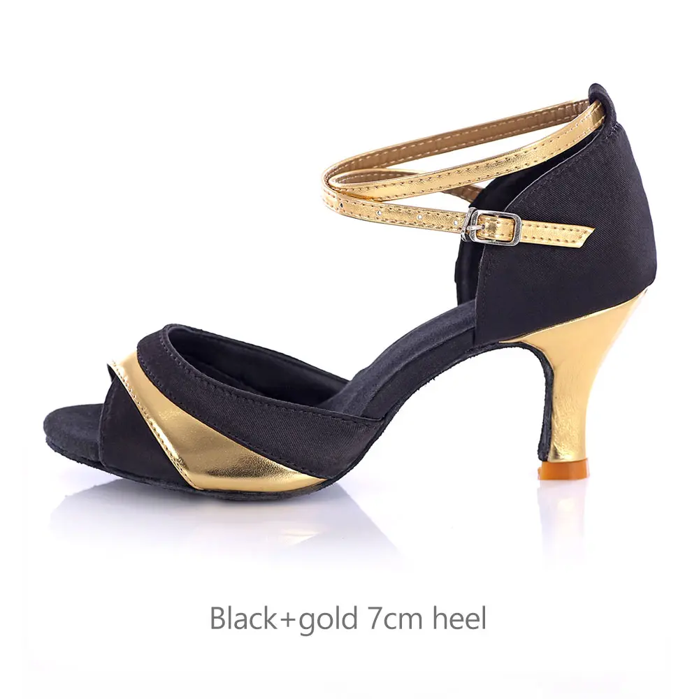 black gold 7cm Популярная женская обувь для латинских танцев черного и серебристого цвета на каблуке; Танцевальная обувь для танго для женщин; обувь для сальсы; обувь для вечеринок на высоком каблуке с мягкой подошвой - Цвет: black gold 7cm