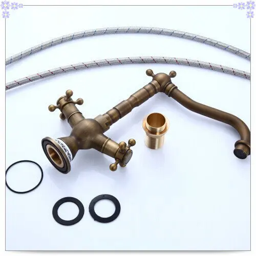 Dual handle antique brass porcelain kitchen faucet bronze sink tap mixer vintage style papel de p | Обустройство дома