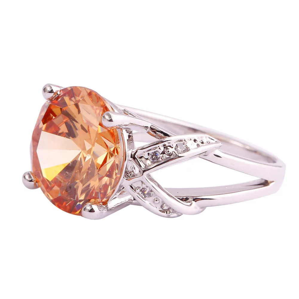 Lingmei Мода Шампанское Morganite Серебряное кольцо Размеры 6 7 8 9 10 11 12 13 Ослепительная