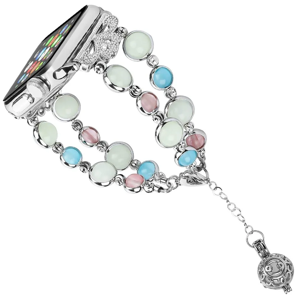 Светящийся браслет с агатовым браслетом Для Apple watch band 4 44 мм 40 мм iwatch series 3 2 1 42 мм 38 мм Женский браслет с жемчугом