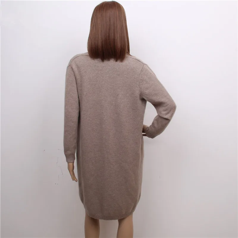 Женский длинный кардиган из 100% козьего кашемира коричневый темно-синий с