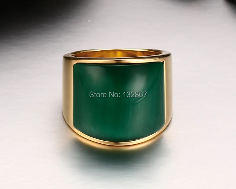 Fashion Brand New Women Men's Fine Party Gift Gold Stainless Steel Big Green &amp Coffee Color Stone Band Ring Jewelry Size 7-11# |