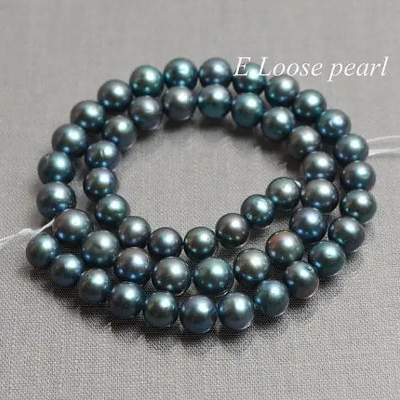 

Freshwater Pearl Near Round Potato Pearls Peacock Green Color Loose Beads 7.5-8.5mm One Full Strand 15inches