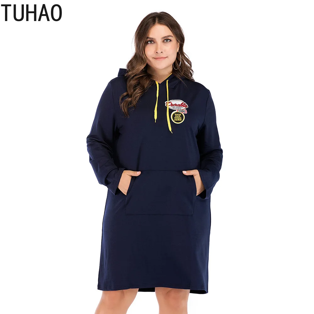 Женское платье с капюшоном TUHAO Повседневное большого размера 5XL 4XL 3XL карманами и